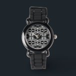 Shadow Mirror Pattern  Watch<br><div class="desc">Midnight Shadow Kaleidoscope is a striking monochrome pattern featuring mirrored abstract textures and rhythmic symmetry. The flowing black,  white,  and grey tones create a dramatic kaleidoscopic effect reminiscent of shadows and reflections.</div>