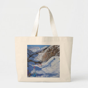 Shadow of a fir tree and skiers Tignes.2014 Large Tote Bag