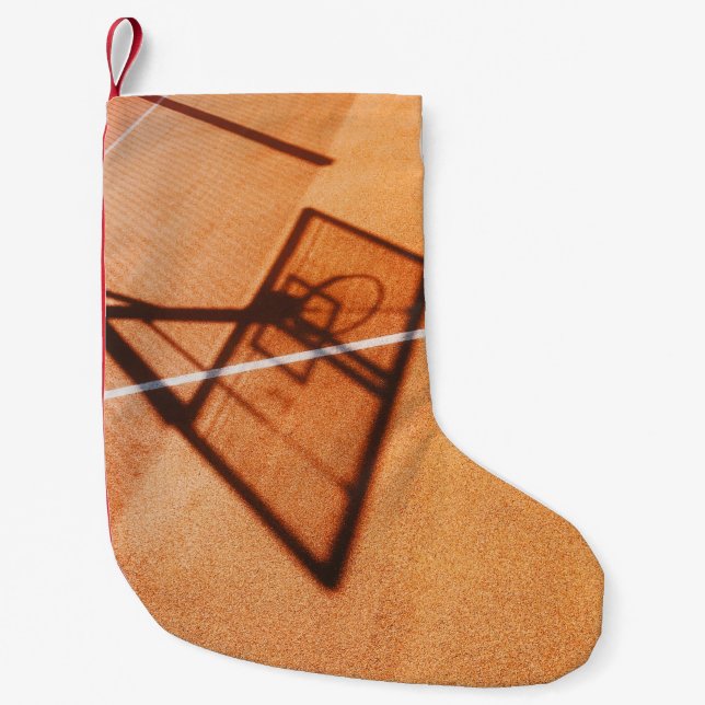 Shadow of basketball hoop small christmas stocking (Front)
