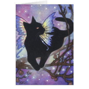 Shadow on a Moonlit Night - Fantasy Cat Art Card