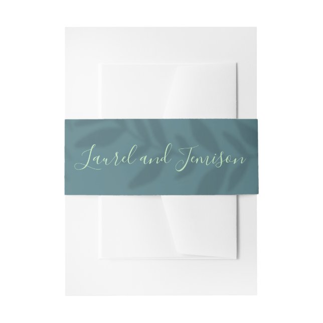 Shadow Palm Teal Invitation Belly Band (Front Example)