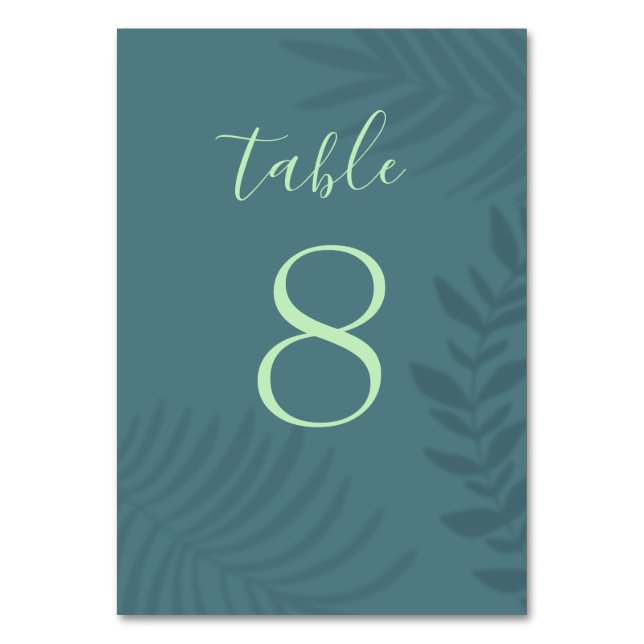 Shadow Palm Teal Table Number (Front)