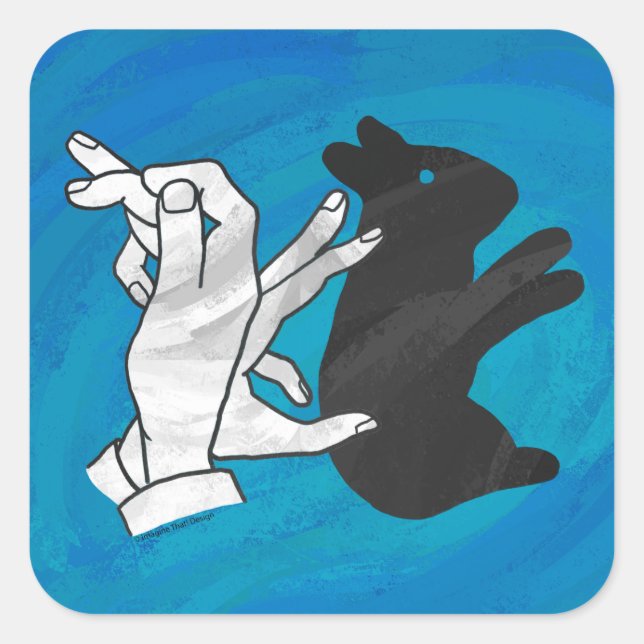 Shadow Rabbit On Blue Square Sticker (Front)