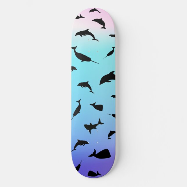 shadow rainbow fish shark whale on gradient ocean skateboard (Front)