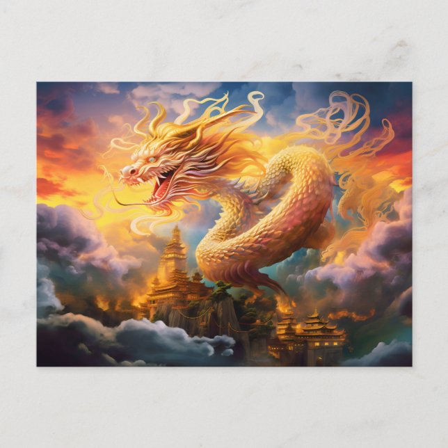 Shadow & Shine – Chinese Airbrush Dragon in Gold o Postcard (Front)