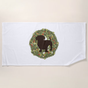 Shadow Silhouette Dachshund in a Wreath Beach Towel