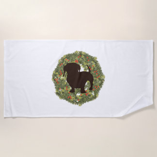 Shadow Silhouette Dachshund in a Wreath   Beach Towel