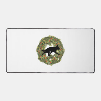 Shadow Silhouette German Shepherd Dog in a Wreath Desk Mat