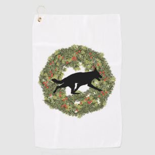 Shadow Silhouette German Shepherd Dog in a Wreath Golf Towel
