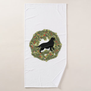 Shadow Silhouette Golden Retriever Dog in a Wreath Bath Towel