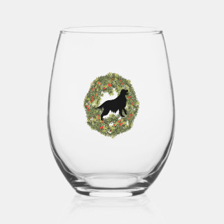 Shadow Silhouette Golden Retriever Dog in a Wreath Stemless Wine Glass