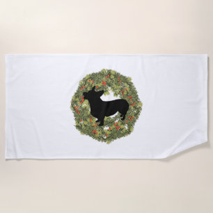 Shadow Silhouette Looking Up Corgi in a Wreath Beach Towel