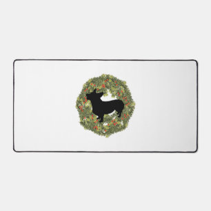 Shadow Silhouette Looking Up Corgi in a Wreath Desk Mat