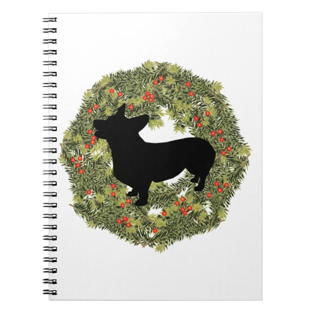 Shadow Silhouette Looking Up Corgi in a Wreath   Notebook (Front)