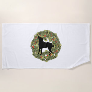 Shadow Silhouette Looking Up Dog in a Wreath   Beach Towel