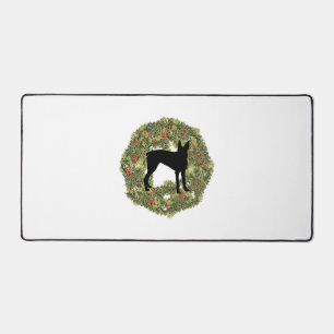Shadow Silhouette McNab Dog in a Wreath Desk Mat
