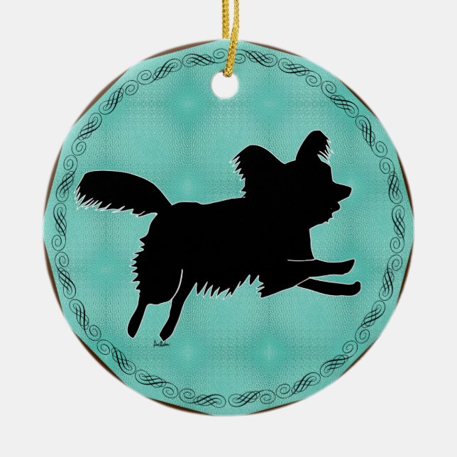 Shadow Silhouette Papillon Ceramic Ornament (Front)