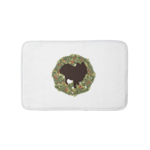 Shadow Silhouette Pomeranian in a Wreath   Bath Mat