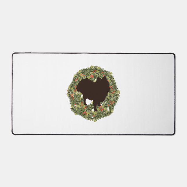 Shadow Silhouette Pomeranian in a Wreath   Desk Mat (Front)