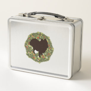 Shadow Silhouette Pomeranian in a Wreath Metal Lunch Box