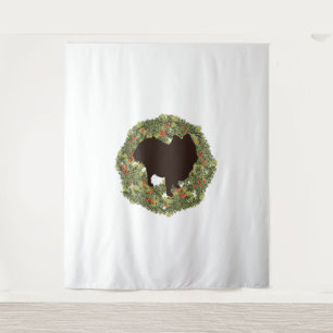 Shadow Silhouette Pomeranian in a Wreath Tapestry