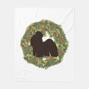 Shadow Silhouette Shih Tzu in a Wreath Fleece Blanket