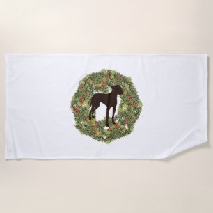 Shadow Silhouette Weimaraner in a Wreath Beach Towel
