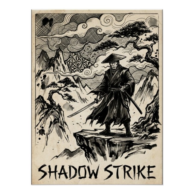 Shadow Strike Samurai Ink Art Poster (Front)