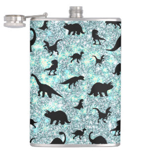 shadow T-rex dinosaur on gradient galaxy Hip Flask