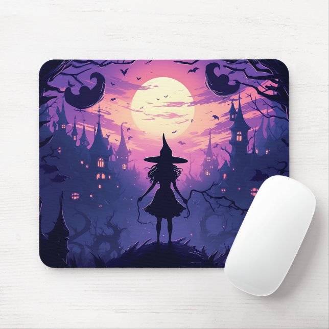 Shadow Witch Halloween Castle Pumpkins Mouse Pad (With Mouse)