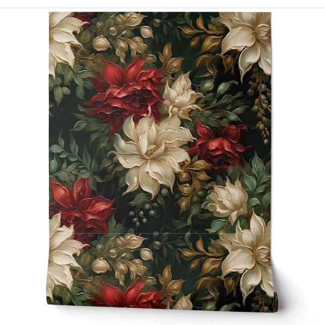 Shadowed Christmas Ballet Botanical Wallpaper (Unrolling)