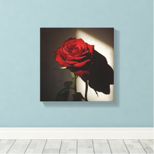 Shadowed Red Rose – Dramatic Chiaroscuro Floral Ar Canvas Print