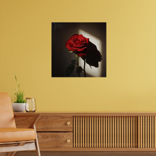 Shadowed Red Rose – Dramatic Chiaroscuro Floral Ar Poster