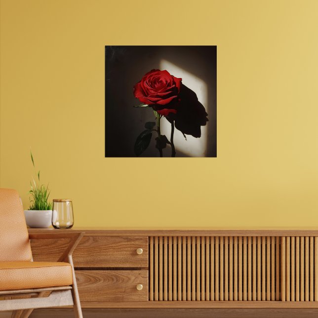 Shadowed Red Rose – Dramatic Chiaroscuro Floral Ar Poster (Living Room 2)
