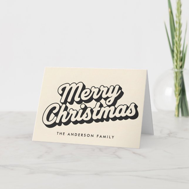 Shadowed Retro Script Merry Christmas Holiday Card (Front)