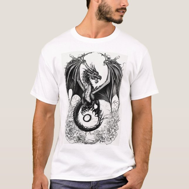 Shadowfire Guardian: Mystical Dragon Black Print  T-Shirt (Front)