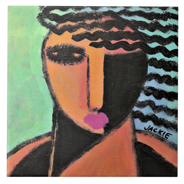 Shadows Abstract Portrait of a Woman Ceramic Tile (Front)