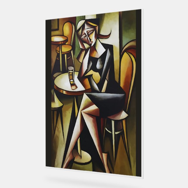 Shadows in Absinthe: A Cubist Portrait of Solitude Acrylic Sign (Angle)