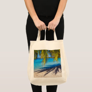 Shadows on the beach tote bag