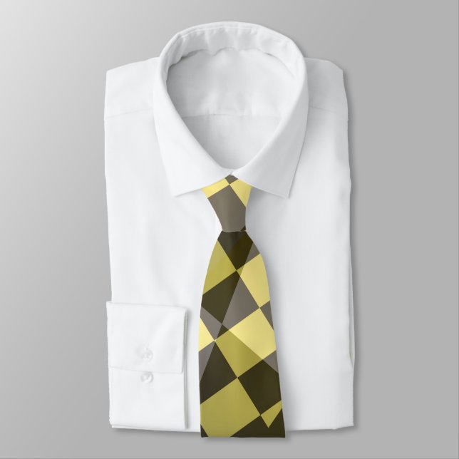 Shadows & Squares Plaid Golden Brown Pattern Tie (Tied)