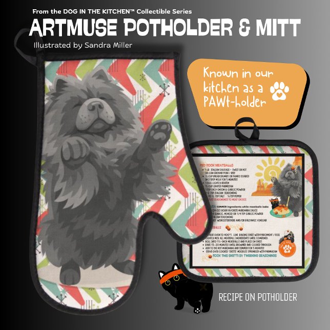SHADY LADY -CHOW DOG Oven Mitt & Pot Holder Set (Creator Uploaded)