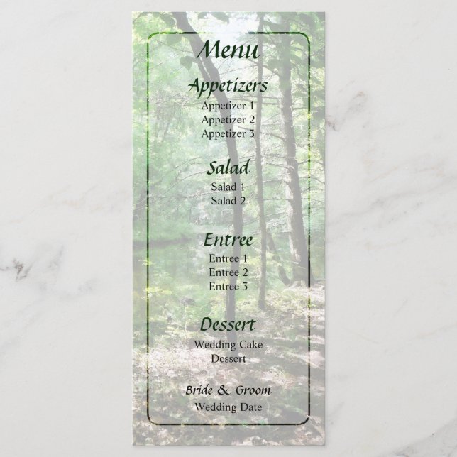 Shady Woods Wedding Menu (Front)