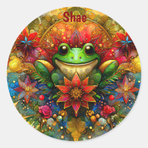 SHAE ~ SHINY Christmas FROG ~ Classic Round Sticker