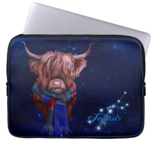 Shaggy bull with big horns in a scarf	 laptop sleeve