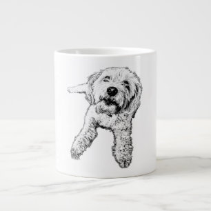 Shaggy Dog Lying Down Black And White Mug