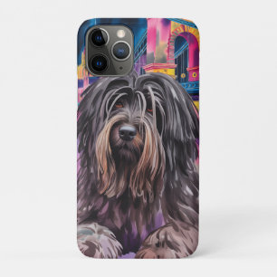 Shaggy Dog Portrait in Neon Budapest Cityscape iPhone 11 Pro Case