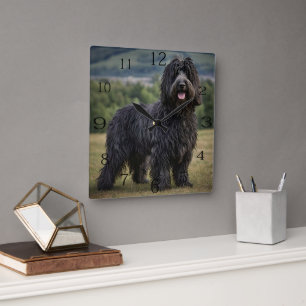 "Shaggy Elegance: The Black Bergamasco Sheepdog" Square Wall Clock