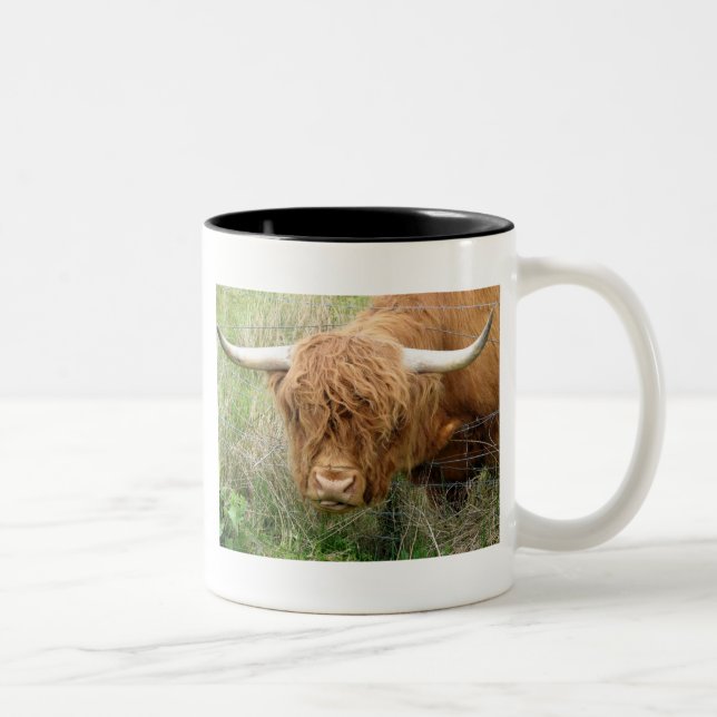Shaggy Highland Cow Two-Tone Coffee Mug (Right)