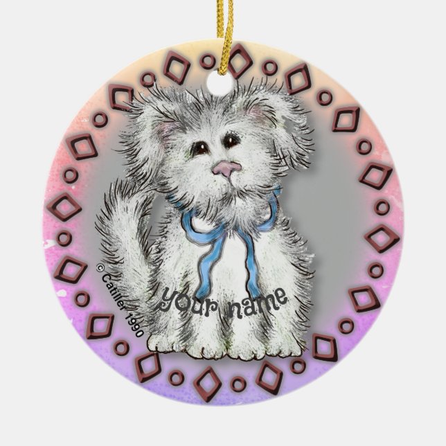 Shaggy Puppy Dog   Ceramic Ornament (Front)
