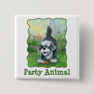 Shaggy Sheep Dog Party Centre 15 Cm Square Badge